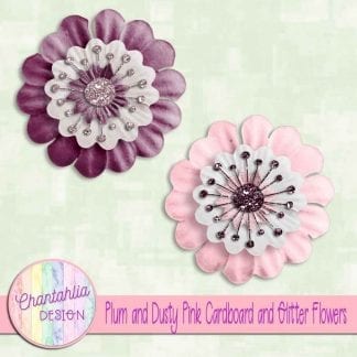 free plum and dusty pink cardboard and glitter flowers