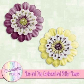 free plum and olive cardboard and glitter flowers