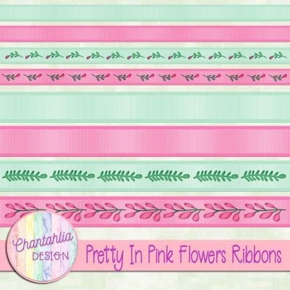 Free digital ribbons in a Pretty in Pink Flowers theme