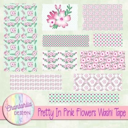 free pretty in pink flowers washi tape