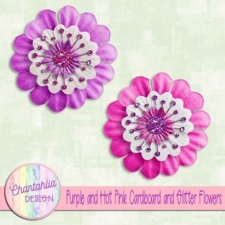 free purple and hot pink cardboard and glitter flowers