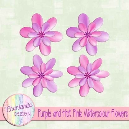 free purple and hot pink watercolour flowers