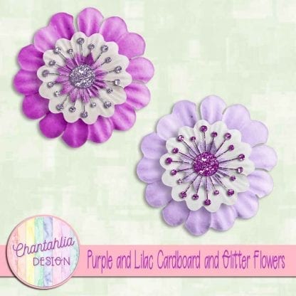 free purple and lilac cardboard and glitter flowers
