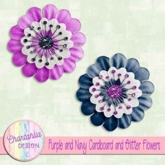free purple and navy cardboard and glitter flowers