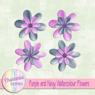free purple and navy watercolour flowers