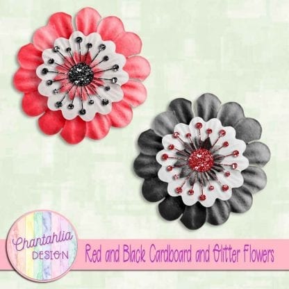 free red and black cardboard and glitter flowers