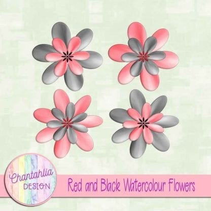 free red and black watercolour flowers
