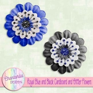 free royal blue and black cardboard and glitter flowers