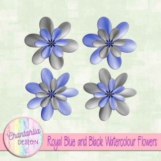 free royal blue and black watercolour flowers