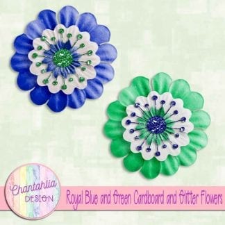 free royal blue and green cardboard and glitter flowers
