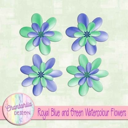 free royal blue and green watercolour flowers