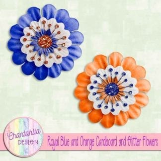 free royal blue and orange cardboard and glitter flowers