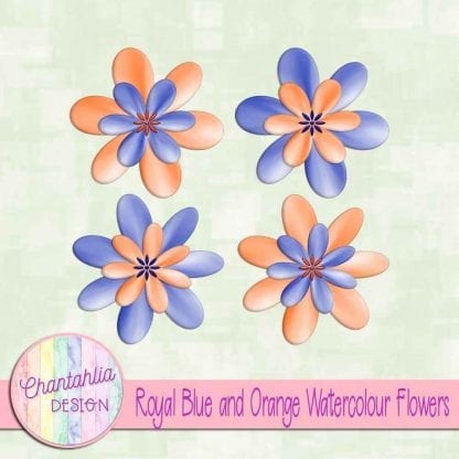 free royal blue and orange watercolour flowers