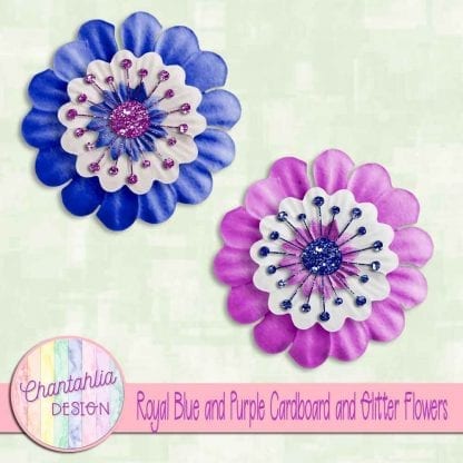 free royal blue and purple cardboard and glitter flowers