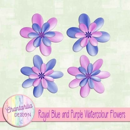 free royal blue and purple watercolour flowers