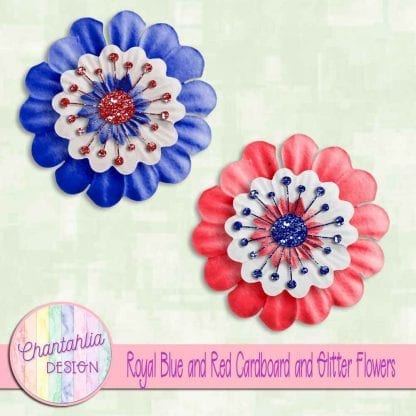 free royal blue and red cardboard and glitter flowers