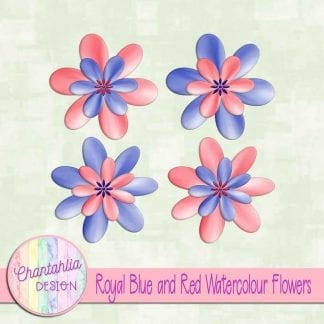 free royal blue and red watercolour flowers