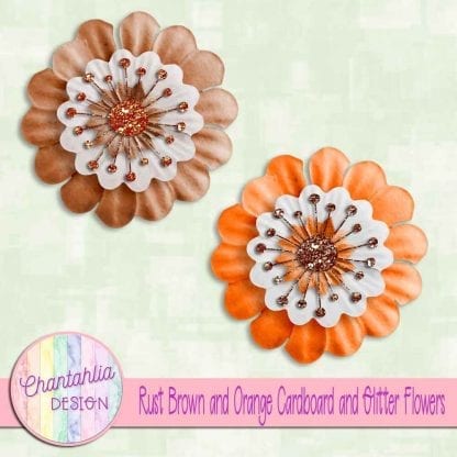 free rust brown and orange cardboard and glitter flowers
