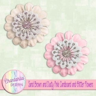 free sand brown and dusty pink cardboard and glitter flowers