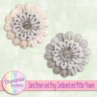 free sand brown and grey cardboard and glitter flowers