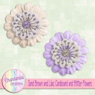 free sand brown and lilac cardboard and glitter flowers