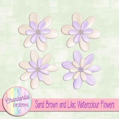 free sand brown and lilac watercolour flowers