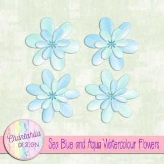 free sea blue and aqua watercolour flowers