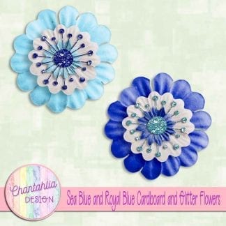 free sea blue and royal blue cardboard and glitter flowers