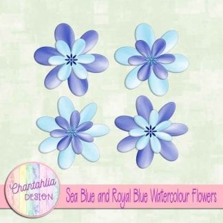 free sea blue and royal blue watercolour flowers