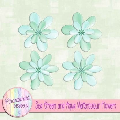 free sea green and aqua watercolour flowers