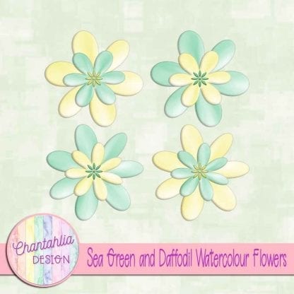 free sea green and daffodil watercolour flowers