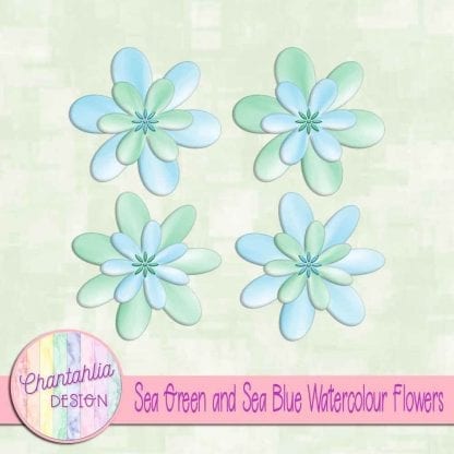 free sea green and sea blue watercolour flowers