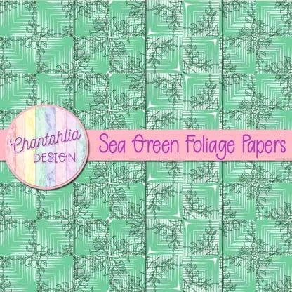 Free sea green digital papers with foliage designs