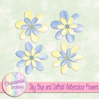 free sky blue and daffodil watercolour flowers