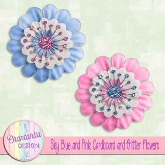 free sky blue and pink cardboard and glitter flowers