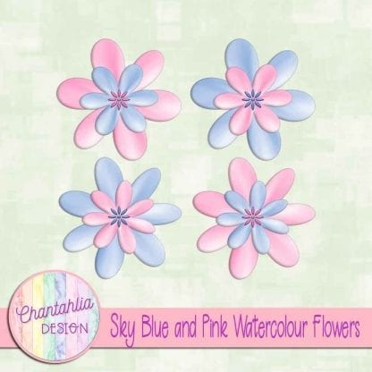free sky blue and pink watercolour flowers