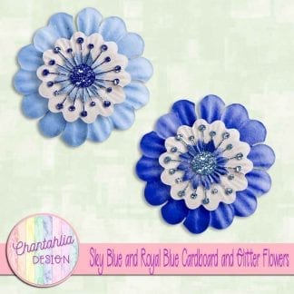 free sky blue and royal blue cardboard and glitter flowers
