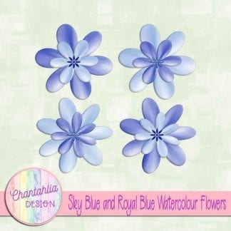 free sky blue and royal blue watercolour flowers