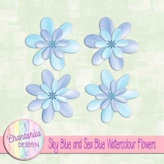 free sky blue and sea blue watercolour flowers
