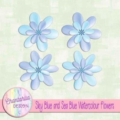 free sky blue and sea blue watercolour flowers