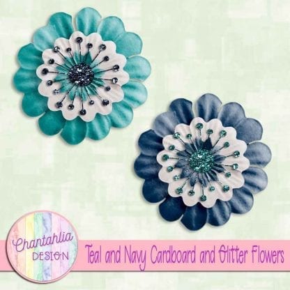 free teal and navy cardboard and glitter flowers