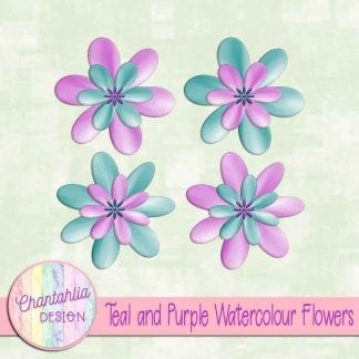 free teal and purple watercolour flowers