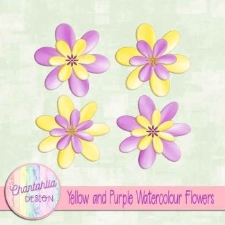 free yellow and purple watercolour flowers