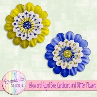 free yellow and royal blue cardboard and glitter flowers