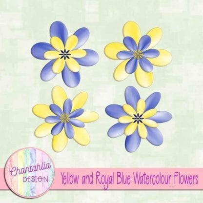 free yellow and royal blue watercolour flowers