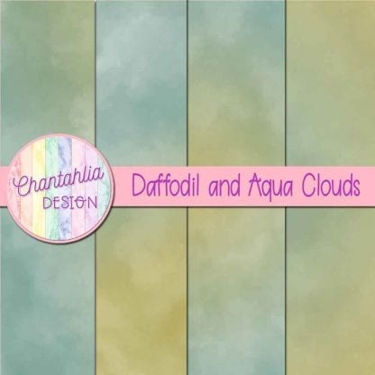 Free daffodil and aqua clouds digital papers