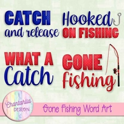 Free word art in a Gone Fishing theme.