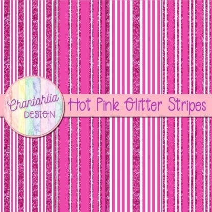 Free hot pink digital papers with glitter stripes designs