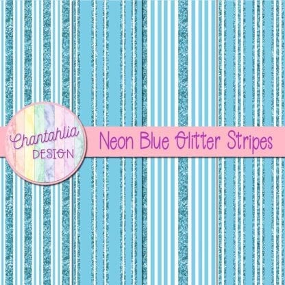Free neon blue digital papers with glitter stripes designs