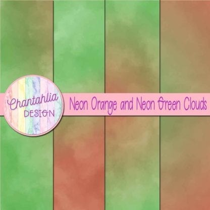 Free neon orange and neon green clouds digital papers